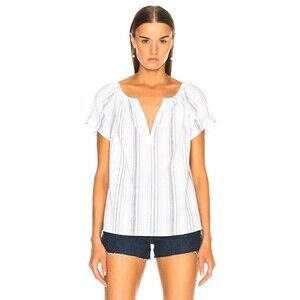 AG Adriano Goldschmied Shirt Womens Small White Blue Gauze Coastal Beach NEW